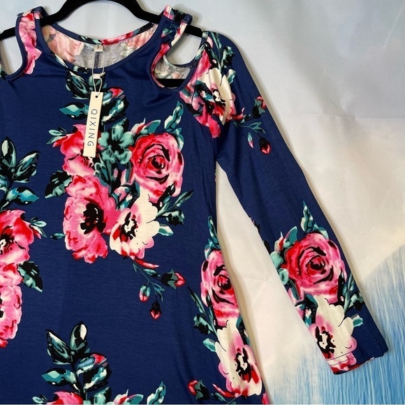 QIXING Women's Off The Shoulder Loose Tank Dress floral Swing Sundress SIZE S - Picture 6 of 10